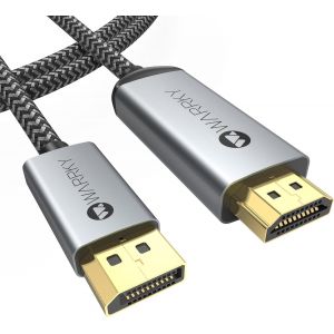 KALANKA-4K Câble DisplayPort vers HDMI, Display Port HDMI (1440P 60Hz, 1080P 120Hz), DP vers HDMI Câble Adaptateur en Nylon Tressé Compatible avec Lenovo, Insignia, HP, DELL, ASUS et Autres - 3M - Neuf