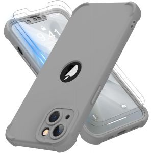 Maa-Coque Pour Iphone 13 Avec 2 Pièces Verre Trempé Protection Écran, 2 En 1 Antichoc Souple Silicone Tpu Arrière Rigide Pc Avant Housse De Protection Pour Iphone 13 Case 6,1 Pouces Gris Espace - Neuf