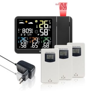 Réveil numérique radio-piloté avec projection, station météo sans fil, thermomètre intérieur et extérieur, hygromètre, moniteur de température et d'humidité, prévisions météorologiques avec 3 - Neuf