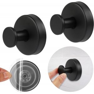 Lot De 2 Crochets Ventouses Sans Perçage,Noir,Crochets Adhésifs Puissants,Supporte 5 Kg,Adhésif Puissant Pour Salle De Bain,Cuisine,Carrelage,Verre Et Surfaces Lisses - Neuf