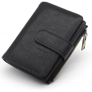 CAUC-Portefeuille Femme en Cuir PU Petit Porte Monnaie Blocage RFID Petit Feuille Femme Court 17 Emplacements de Cartes et Zipp¿¿ Porte ¿¿ Monnaie Porte Feuilles pour Femmes Vintage (Noir) - Neuf