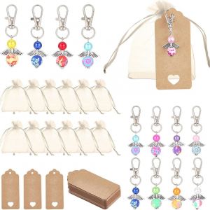 Lbgwp60-36 Pcs Pendentifs Ange Gardien + Sac Organza + Étiquettes Papier Kraft, Kit De Porte-Clés Ange En Perles, Ensemble De Porte-Clés Ange Gardien Pour Baptême, Fête Prénatale, Communion - Neuf