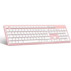 LETNERNY-Clavier Sans Fil Azerty Fran&ccedil;ais Clavier Usb Avec Pav&eacute; Num&eacute;rique Avec 12 Raccourcis Multim&eacute;dias Pleine Taille Pour Windows 11 10, Pc, Ordinateur Bureau, Portable-Rosa - Neuf