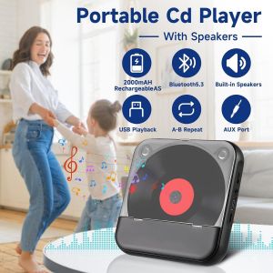 Lecteur CD Portable avec Bluetooth 5.3 - Lecteur CD Enfant avec Batterie 2000mAh Rechargeable, USB, MP3, Prise Casque - Haut-Parleur Intégré - pour Voiture, Voyage et Chambre d'enfant - Neuf