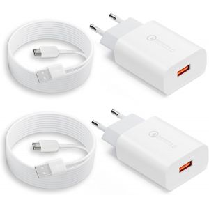 KALANKA-2-Pack Chargeur Charge Rapide Type C avec C&acirc;ble USB C 2M pour Samsung Galaxy S21 S20 S10 S9 S8 A04S A14 A15 A25 A34 A55, Xiaomi, Redmi, Huawei, Quick Charge 3.0 Adaptateur Prise USB Chargeur - Neuf
