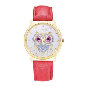 Gaiety &Agrave; La Mode Femmes Dame Montre Pu Sangle Mignon Hibou Cadran Montre-Bracelet &Agrave; Quartz (Rouge) - Neuf