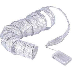 KAL-Guirlandes Lumineuses De Noël En Ruban, 4M 40 Led Guirlandes Lumineuses En Cuivre Avec Pile, Ruban Argenté Avec Lumière Blanche Chaude Pour Mariage, Décoration D'Arbre De Noël Du Nouvel An - Neuf