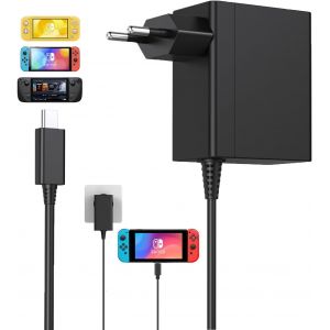 Thef-Chargeur Pour Nintendo Switch, 45w Adaptateur Secteur Pour Switch Console/Switch Lite/Switch Oled/Switch Deck/Switch Dock/Switch Pro Controller, Charger Rapide Usb Type C Avec Câble De 1.5m/5ft - Neuf