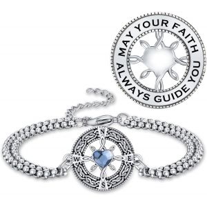 Bracelet Boussole Pour Femme En Argent Sterling 925 - Pendentif Boussole Maritime - Cha&icirc;ne Inspirante Pour Hommes Et Femmes - Boussole - Cadeau De Bijoux - Neuf