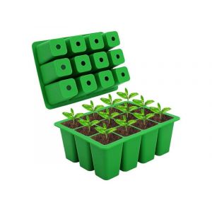 Plateau de semis en silicone &agrave; 12 alv&eacute;oles pour le d&eacute;marrage et le repiquage des plantes - Neuf