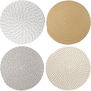 Jexnovashop-4pcs Dessous De Coton,Round Dessous De Plat Cotons 20cm Beige,Dessous De Coton R&eacute;sistant &Agrave; La Chaleur Pour Toutes Sortes De Po&ecirc;les Tasses(Beige,Marron,Marronclair,Marronfonc&eacute;) - Neuf