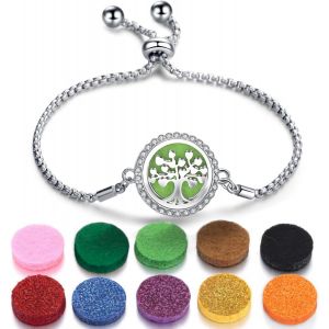 Eryi-Bracelets Pour Femmes, Réglable Bracelet Diffuseur D'huiles Essentielles Arbre De Vie En Acier Inoxydable, Aromathérapie Bijoux En Cadeaux De Précieuses (Arbre De Vie B) - Neuf