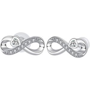 Kal-Boucles D'oreilles Infini Femme En Argent Sterling 925 Symbole Infini Avec Coeur Zirconium Clous Pour Femmes Bijoux Cadeau - Neuf