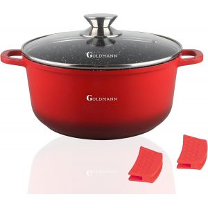 Chenquansarl-Casseroleantiadhsivede24cm45lrougemodernelgantrevtementencramiquemarbrecouvercleenverrepoigneensiliconedouceautoucherpourtouslestypesdeplaques - Neuf