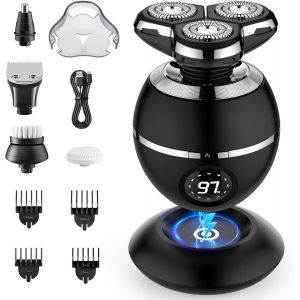 Rasoir Electriques Hommes, 5 En 1 Rasoirs &Agrave; T&ecirc;tes Rotatives 3d Tondeuse &Agrave; Barbe Utilisation Humide Et S&egrave;che Rasoir Rechargeable Avec Ecran Led, Rasage Ipx7 Etanche. - Neuf