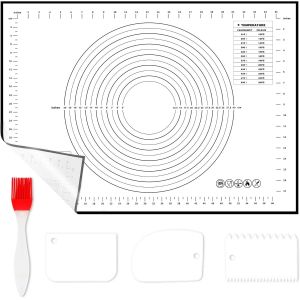AYUHR-Tapis Silicone Patisserie avec 3 Grattoirs 1 Brosses, 70 x 50cm Antidérapant Ustensiles à Pâtisserie Tapis Cuisson Mesurable Plaque Accessoire pour Pâte (Noir) - Neuf