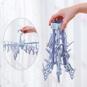 Séchoir intérieur/extérieur, pliable et suspendu avec 24 pinces, séchoir rotatif pour chaussettes, couches lavables, soutiens-gorge, serviettes de bain, sous-vêtements, écharpes et gants, bleu - Neuf