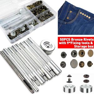 Xm 50 Ensemble 4 Tailles Attache Snap Ensemble M&eacute;tal Bouton-Pression Avec 9 Pi&egrave;ces Outil De Fixation Tissu Bouton R&eacute;glage Trousse &Agrave; Outils Pour Coudre Maroquinerie - Neuf