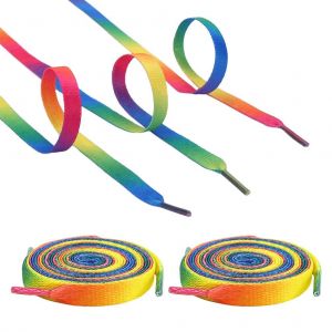 Lot De 2 Paires De Lacets Plats Et Larges Arc-En-Ciel Pour Patins A Roulettes, Patins De Hockey, Bottes Et Chaussures Classiques - Neuf