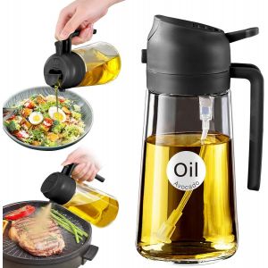 Eryi-Spray Huile Cuisine, 470 Ml 2 En 1 Vaporisateur Huile D¿Olive Avec Buse De Qualité Alimentaire, Flacon Distributeur D'huile D'olive Pour Cuisine, Cuisine Accessoires (Noir) - Neuf
