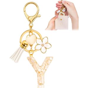 Kal-Porte-Clés Pour Fille Lettre, Porte-Clés Pour Femme Avec Lettre Initiale, Alphabet Pendentif Initiale En Résine, Keyring Avec Pendentif Amour Et Pampille, Cadeau Pour Femme Beige - Neuf