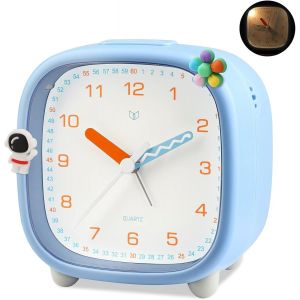 Ershi-Réveil Enfant Garçon Fille, Analogique Silencieux Sans Tic-Tac, Alarme Lumineux Snooze Pour Chevet (Bleu)[150] - Neuf