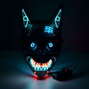 Led Masque - Qualité Premium - Plastique Rigide - 3 Modes De Clignotement Led Masque D'halloween - Néon - Horreur - Fun - Neuf