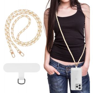 Cordon De T&eacute;l&eacute;phone En M&eacute;tal, Lani&egrave;re De T&eacute;l&eacute;phone Portable Avec Sangle Mains Libres D&eacute;tachable, Tour De Cou Smartphone Pour Voyage, Randonn&eacute;e Et D&eacute;placements Quotidiens - Blanc - Neuf