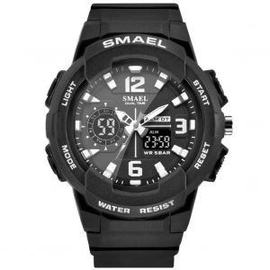Smael &Eacute;tanche Num&eacute;rique Analogique Double Affichage Montre &Eacute;lectronique Quartz Montre-Bracelet Noir Argent - Neuf