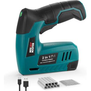 Ulteronixshop-Agrafeuse &Eacute;lectrique, 2-en-1 4V Cloueuse Electrique Sans Fil avec C&acirc;ble de Charge, 1000 Agrafes & 1000 Clous Inclus, Id&eacute;al pour l'Artisanat, le Bricolage et la D&eacute;coration Int&eacute;rieure - Neuf