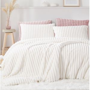 Ulteronixshop-Housse De Couette Peluche 200x200cm Blanc &Agrave; Rayures Flanelle Furry Fuzzy Fur Hiver Doux Parure De Lit 2 Personnes Housse De Couette Et 2 Taies D'oreiller 65x65cm - Neuf