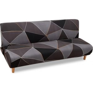 SUBZONAL-Housse de Canap&eacute; sans Accoudoir 3 Places Housse de Canap&eacute; Clic Clac Extensible Universel Lavable Couverture de Canap&eacute; pour Canap&eacute;-lit Ajustable Housse Protection pour Canap&eacute;,G&eacute;om&eacute;trie Noire - Neuf