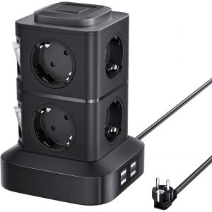 KALANKA-Tour Multiprise 12 en 1 Multiprise Électrique avec Interrupteur 8 Sortie AC 4 Ports USB et Rallonge Électrique 3 Mêtre Multiprise Parafoudre et Surtension pour Bureau et Maison - Neuf