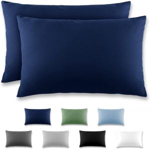 Cauc-Taie Oreiller 40x60 Bleu Fonc&eacute; - Lot De 2 Taies D'oreillers 40 X 60 Carr&eacute; En Microfibre Bross&eacute;e, Housse Oreiller Coussin Oreiller Avec Sa Fermeture &Agrave; Rabat (Sans Fermeture &Eacute;clair) - Neuf