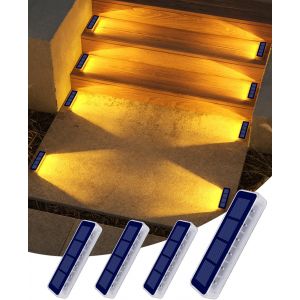 Lampe Solaire Exterieur Jardin, Lot De 4 Eclairage Escalier Exterieur Ip68 &Eacute;tanche, Blanc Chaud Led Lampe Solaire Pour Jardin, Chemin, Escalier, All&eacute;e, Patios, Sol - Neuf