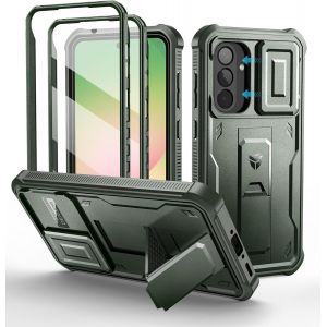 Pour Coque Samsung Galaxy A56[Double Cadre Avant Et Support] Avec Cam&eacute;ra Coulissante Int&eacute;gr&eacute;e & Protecteur D'&eacute;cran,Coque De Protection Robuste R&eacute;sistante Aux Chocs-Vert Militaire - Neuf