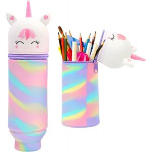 ERYI-Trousse Ecole 2 En 1 En Silicone Souple Kawaii, Trousse En Silicone Kawaii, Trousse Scolaire Silicone Extensible, Fermeture Eclair En Silicone Pochette De Stylo, Cadeau Scolaire Pour Enfants (C) - Neuf