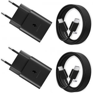 Eryi-15w Chargeur Super Applicable Pour Galaxy A34 A54 5g A15 A14 A13 A53, S24 S22 S21 S20 +/Fe/Plus/Ultra, A05s A55 A35 A52 A51 A25 A72, S10 S9 Note 20 Z Flip 4, Avec 1.9m Cable Type C, Noir - Neuf