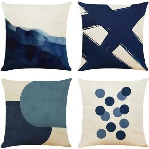 KSFAL-Housse De Coussin Plante Feuilles G&eacute;om&eacute;trique Motif Taie D'Oreiller Pour Canap&eacute; Maison Salon Chambre D&eacute;coration D'Int&eacute;rieur,50X50Cm Bleu - Neuf