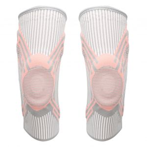 1 Paire De Genouilleres De Compression En Nylon Tricote Et Silicone Pour Le Sport, La Course A Pied, Rose, Gris, Taille M - Neuf