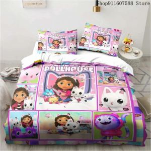 Parure De Lit Maison De Poupée Gabby's Kawaii, Ensemble De Lit Simple Double, Decoration D'intérieur Pour Filles Et Enfants, Ensemble De Housse De Couette Avec Chat Mignon De Dessin Anime - Neuf