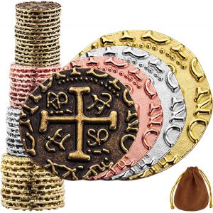 Sansh-Pièces D'or, Rose Or, Argent, Bronze Pirate En Métal - 36 Pieces Or Coffre Pirate Trésor, Répliques De Doublons Espagnols En Métal Pour Les Jeux De Société, Coffre Tresor De Jouet Pirate - Mix - Neuf