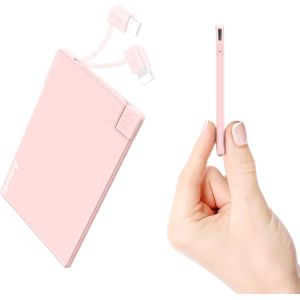 KALANKA-Batterie externe fine avec câble intégré 2500 mAh, batterie externe légère et chargeur de téléphone portable le plus fin, format carte de crédit, compatible avec iPhone Series (sauf iPhone 15 - Neuf