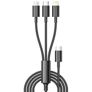 TRAHOO-100W C&acirc;ble Chargeur Multi Embout USB C[1.2M], 3 en 1 Cable Multi USB C vers USB C [100W]+Lightning[27W]+Micro[10W] pour Samsung Galaxy S25/S24/S23, iPhone 17/16/15/14/13/iPad, MacBook Pro/Air - Neuf
