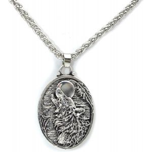 Kal-Collier Loup Pour Homme, Collier De Lune De Loup Hurlant, Collier Pendentif T&ecirc;te De Loup Viking Nordique Avec Cha&icirc;ne De 23,6 Po, Collier Amulette Totem Loup Celtique, Bijoux Punk Loup Pour Hommes - Neuf