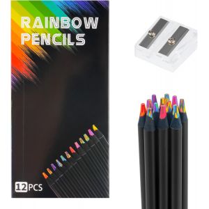 KALANKA-12 Couleurs Crayon de Couleur Arc en Ciel, Crayons de Couleurs, Calendrier de Avent pour filles et gar&ccedil;ons, cadeaux d'anniversaire, petits pr&eacute;sents pour enfants de 4 &agrave; 12 ans, avec 1 taille-c - Neuf