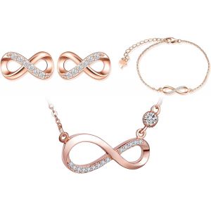 Kgabery-Ensembles De Bijoux En Argent 925,Collier Symbole De L'infini,Bracelet Et Boucles D'oreilles De Symbole Infini,Zircon Incrusté,Bijoux Pour Femme Fille,Cadeau De Noël Et Anniversaire - Neuf