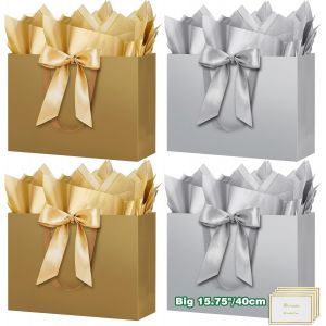 12.75"" Sac Cadeau, Grand Papier Emballage Cadeau Anniversaire, Vertical Pochette Cadeau Grand Format Enfant 40*30*12.5cm Avec 4 Cartes 4 Mouchoirs Pour Fête D'anniversaire Mariage 4 Pièces J - Neuf