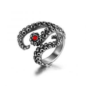 Titane Acier Bague Personnalité Rétro Homme Octopus Bague Rubis Tentacule Bijoux - Neuf