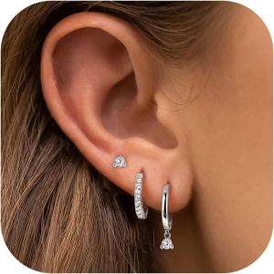 Kal-3 Paires De Boucles D'oreilles En Or Pour Femmes Et Filles Ensemble Hypoallergénique En Argent 925 Avec Créoles Et Clous D'oreilles Plaqué Or 14k Avec Papillon Et Zircon - Neuf